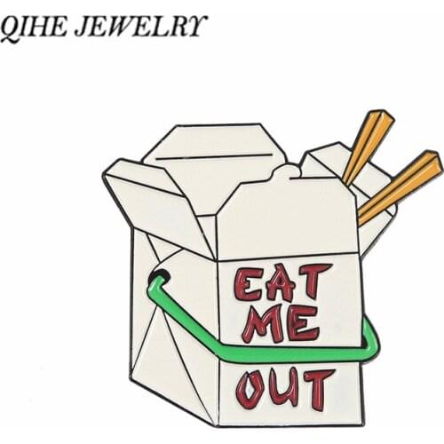 QIHE JEWELRY Take Out Box Enamel Pin Chinese Food Box Brooch Kawaii Pins Cute Badges Brooches Lapel pin for Men Women