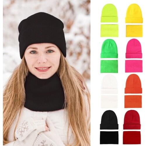 2PC Women Winter Warm Cable Crochet Knit Hat Beanie Style Skull Trendy Cap Scarf Set Fashion Casual Keeping Warm Hat New 2020