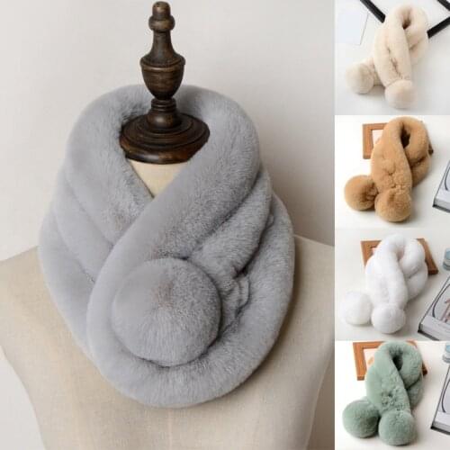 Real Rex Rabbit Fur Scarf Women Autumn And Winter Real fur Scarves Natural Warm Thick With Ball Pele Scarves Rabbit Fur Rings