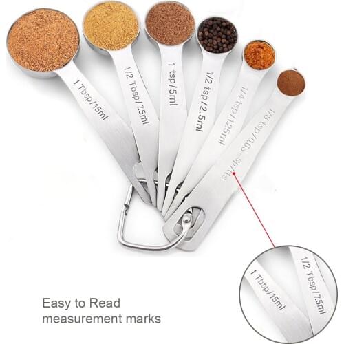 1Set/6pcs Measuring Spoon Stainless Steel Measuring Spoons Set for Measuring Dry Liquid Ingredients Kitchen Measuring Tool