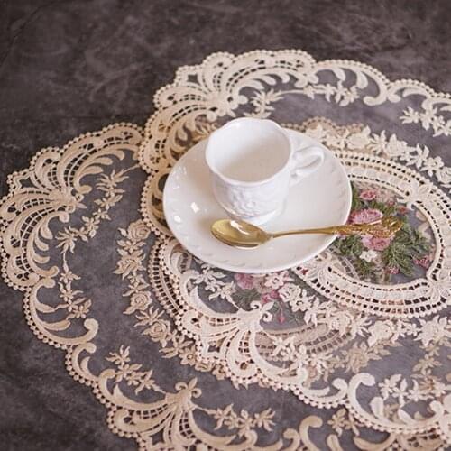 1pc European Style Lace /Linen Fabric Insulation Plate Mat Anti-scald Coaster Dining Table Embroidery Craft Placemat Home Decor
