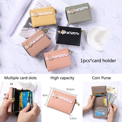 1 Pc New Fashion Short Wallet Credit Multi-card Three Fold Card Holders Pu Function Zipper Organizer Case Women Girls Coin Purse