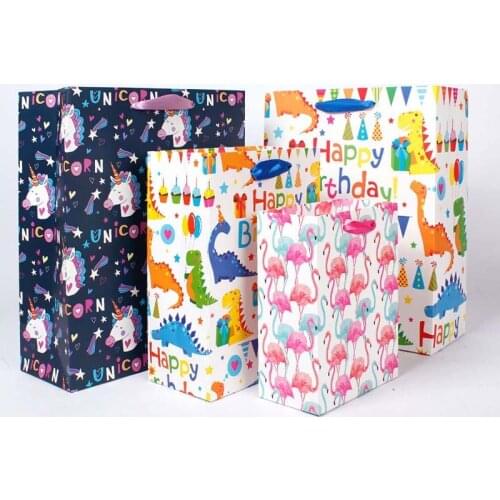 1pc Cartoon Animal Dinosaur Flamingo Unicorn Paper Gift Bags Party Bags Birthday Party Decorations Kids Baby Shower Supplies