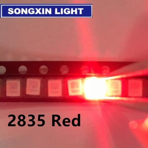 100PCS 12-20LM 2835 Red SMD LED 0.2W high bright light emitting diode chip leds 620-625NM PLCC-2 60Ma SMD/SMT 3528 Red