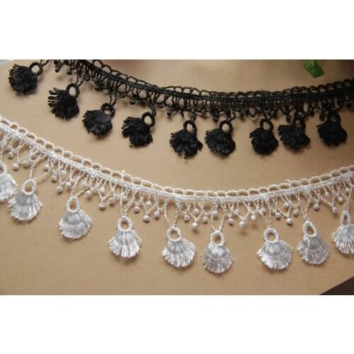 15Yards Polyester Fringe Lace Trim 5cm White Black Embroidery Dangling Lace Trim Applique Sewing Trims Craft