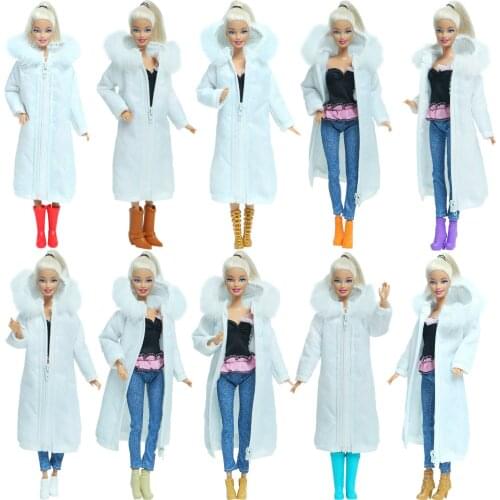 2 Pcs/Lot = 1 Sets White Long Coat Dress Skirt + 1 Pair Shoes Accessories Clothes for Barbie Doll DIY Parka Jacket Baby DIY Toy