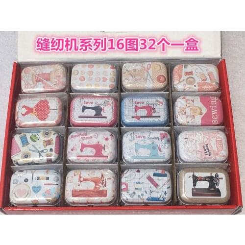 32pc/lot Sewing machine style Mini cover Iron tin case / can/ Pill pencil box / small Kit/candy storage gift box
