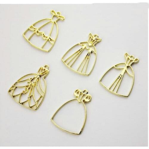 5pcs Elegant Dress Metal Frame Jewelry Fillings Pendant Accessory DIY Charms Handmade UV Resin Hollow Princess Skirt Open Bezels