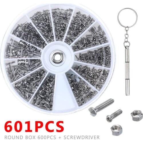 601pcs M1 M1.2 M1.4 M1.6 Screws Nuts Assortment Kit Durable Watch Glasses Repair Screw Box With Screwdriver