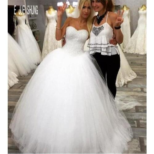 E JUE SHUNG Bling Sequin Ball Gown Wedding Dresses Sweetheart Neck Lace Up Back Wedding Bridal Gowns Vestido De Noiva