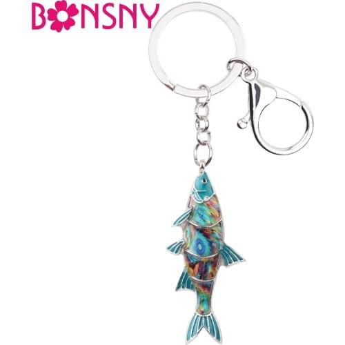 Bonsny Enamel Alloy Freshwater Fish Key Chains Keychains Rings Car Bag Charms Novelty Ocean Animal Jewelry For Women Girls Gifts