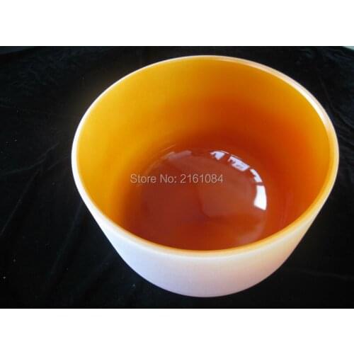 8" Orange Color D Sacral Chakra Frosted Quartz Crystal Singing Bowl with free suede and o ring