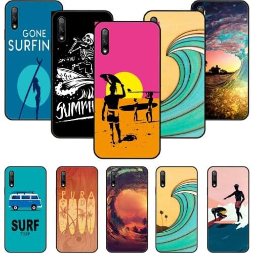 Phone Case For Huawei Honor 9X 10 9 20 8X 8A 8S 7X 7A i A Pro Play Lite Black Cover Shell Trend Prime Soft Sea SurfIng Board