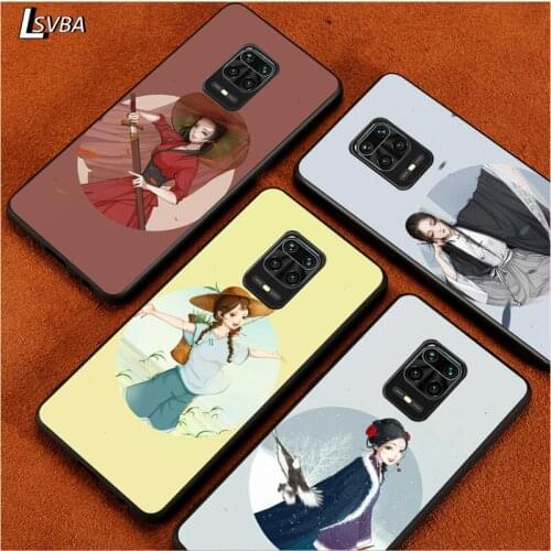 Black Soft Cover Beauty of Chinese ink painting for Xiaomi Redmi Note 9 9S 8 8T 7 7S 6 5A 5 4X 4 Pro Max Prime Phone Case