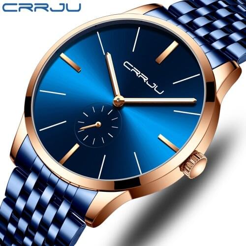 CRRJU Men Top Brand Luxury Watch Men Fashion Blue Stainless Steel Mens Watch Waterproof Business Watches Relogio Masculino