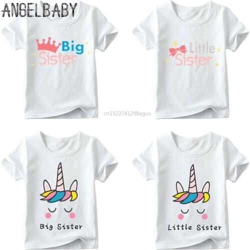2-14 Years Baby Girls Little/Big Sister Match Clothes Children Summer Cute Short Sleeve Tops Kids Casual T shirt,ooo2182