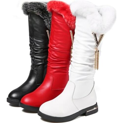 Children boots winter new girls' boots big childrens Warming plush boots Geniune leather cowhide snow boots rabbit fur boots