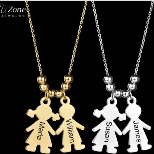 UZone Custom Name Engraved Birthdate Kids Necklace Stainless Steel Personalized Pendant Necklaces for Boys Girls Birthday Gifts