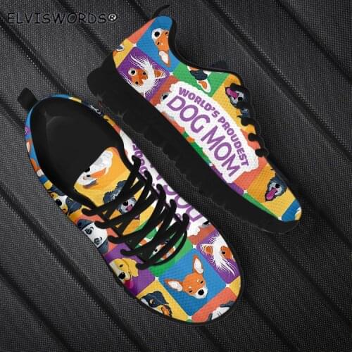 ELVISWORDS Worlds Proudest Dog Mom Design Comfortable Lady Air Mesh Sneakers Stylish Womens Flat-Shoes Woman Lace-up Footwear
