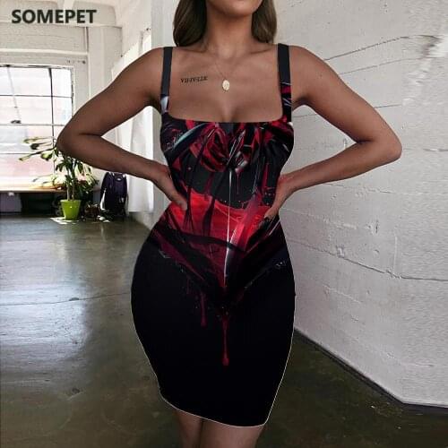 SOMEPET Geometry Dresses Women Love Sundress Pattern Bodycon Dress Harajuku Ladies Dresses Womens Clothing Mini Evening Short