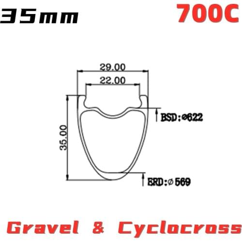 HULKWHEELS 700C Gravel Cyclocross Disc Brake Carbon Fiber Rim 375g light weight 35mm*29mm Tubeless Road Bike Rim Bicycle Wheel