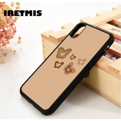 Iretmis 5 5S SE 6 6S TPU Silicone Rubber Phone Case Cover for iPhone 7 8 Plus X Xs 11 12 MINI Pro Max XR Mini Brown Butterfly