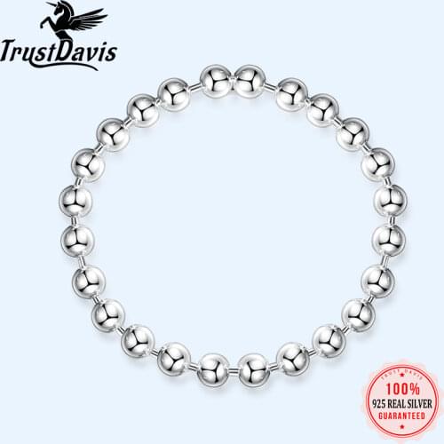 Trustdavis 100% 925 Solid Sterling Silver Smooth Surface Beads Cocktail Ring Size 6 7 8 Women Girls Kids Xmas Gift DA247