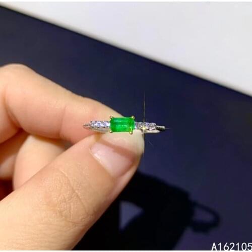 925 pure silver Chinese style natural Emerald womens popular classic fresh rectangle adjustable gem ring fine jewelry support d
