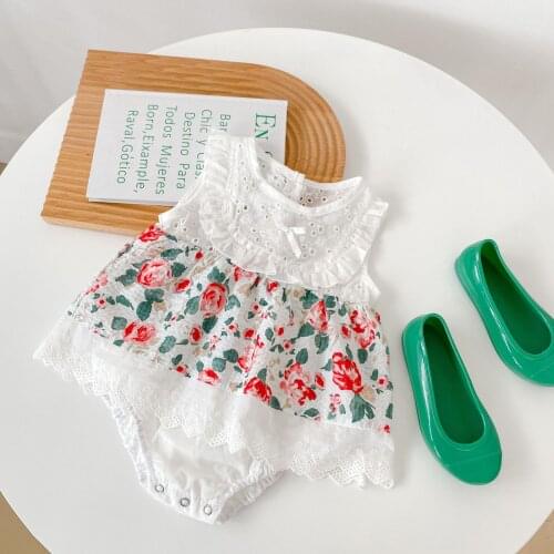 Newborn Todder Baby Bodysuit Girls Holiday Daily Clothes Cotton Floral Print Lace Jumpers Summer Baby Playsuit Baby Gift 0 1 2 3