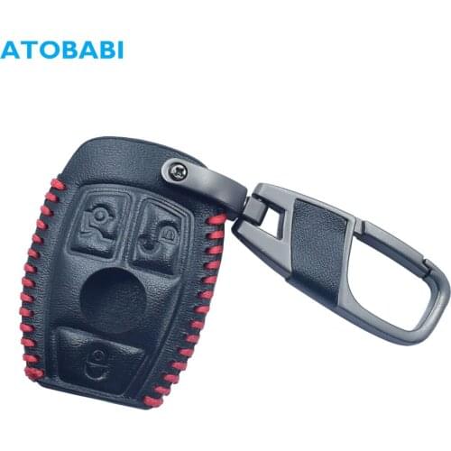 Leather Car Key Case For Mercedes Benz CLA CLS CLK GLK GLA GLC 3 Button Smart Remote Control Fob Cover Keychain Holder Accessory