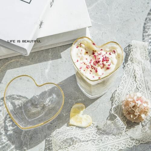 Creative Lead-free Crystal Glass Peach Heart Bowl Golden Edge Salad Bowl Juice Milk Transparent Cup Cute Ice Cream