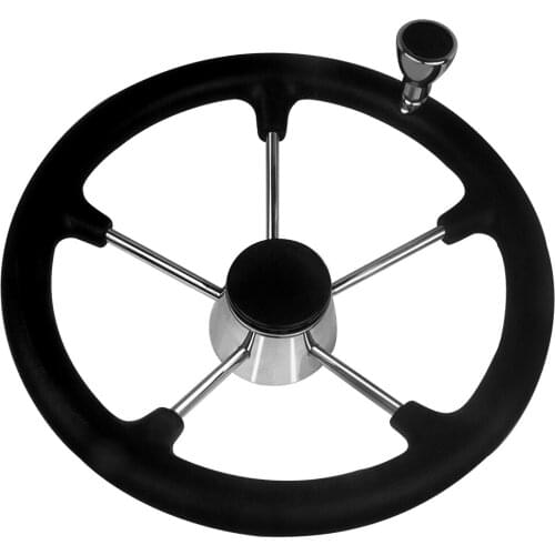 Boat Accessories Marine 5 Spoke Stainless Steel Boat Steering Wheel- Black Foam Grip With Knob