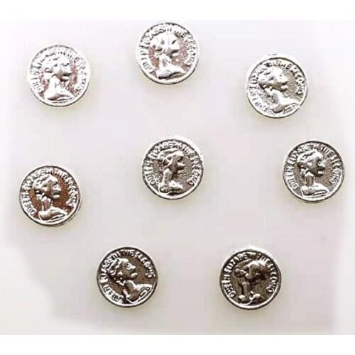 Nail Art Metal Decoration Silver Coins Nail Charms Nailart Supplies 3d Retro Round Stickers Manciure Design Nail Art Accessories