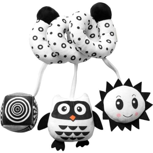 Soft Plush Baby Rattle Bell Infant Stroller Handbell Black White Moblie Rattle Toy Crib Interactive Squeaker Animal Hanging Doll