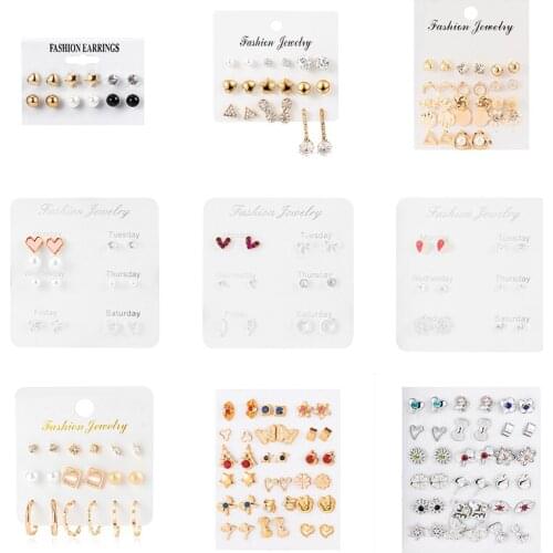 2021 Trendy Womens Earrings Set Pearl Earrings For Women Bohemian Fashion Jewelry Geometric Crystal Heart Stud Earrings
