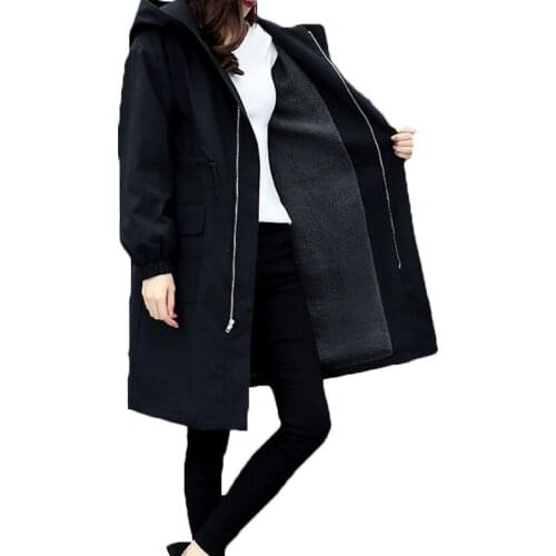 New Fashion Hooded Windbreaker Womens Mid-length 2020 Autumn Winter Korean Loose Thin Casual Plus Size Long Trench Coats g672