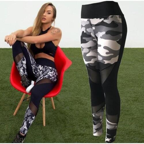 New European and American fashionable camouflage net yarn fitness pants sport yoga pants can be a hair substitute L2068