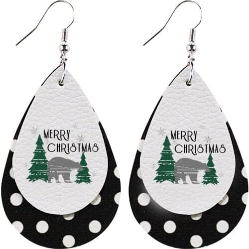 New Faux Leaher Earrings Santa Christmas Plaid Teardrop Earrings Bulk Order Whloesale Merry Christmas Bear Distressed Winter