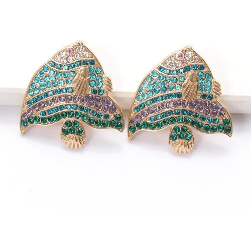 Wholesale New Rainbow Fish Earrings Women Long Funny Cute Statement Rhinestone Drop Dangle Earrings Za 2021 Fashion Jewelry Gift