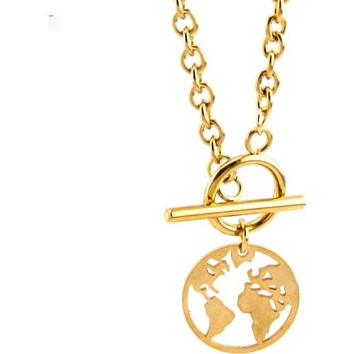 100% Stainless Steel Globe World Map Necklace For Women Men Earth Day Wanderlust Choker Collares Collier Femme