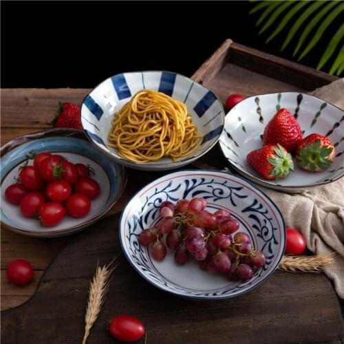 Hand-Painted Ceramic Plates Family Tableware Set Creative Simple Japanese Style Soup Fruit Pasta Salad Cereal Ceramic Bowls
