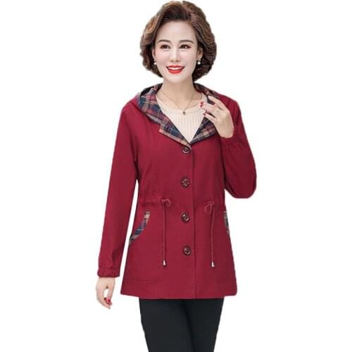Middle-aged Womens Coat 2021 New Spring Autumn Jacket Female Loose Tops Mother Wear Hooded Casual Ladies Jackets Plus Size