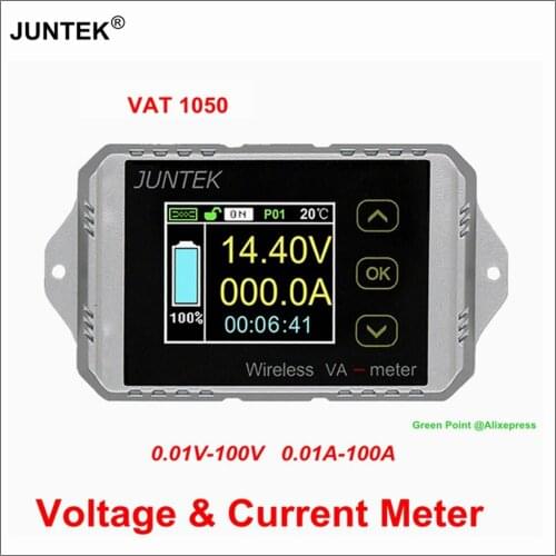 JUNTEK VAT1050 100V 50A Wireless Coulomb counter VA meter Car battery monitoring 12V 24V 48V battery voltage and current meter