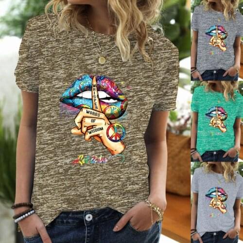 Sexy Lip Print woman T shirt Ladies casual basis round neck slim short sleeve Shirt top tees streetwear Summer plus size