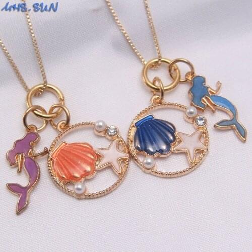 MHS.SUN Charming Mermaid Princess Pendant Necklace For Kids Girls Jewelry Gold Color Chain Necklace Choker For Child Party Gift