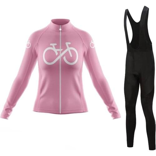 SPTGRVO Spring/Autumn Pink Women Cycling Clothing Set Ladies Long Jersey Cycling Suit MTB Bike Outfit Equipacion Ciclismo Mujer