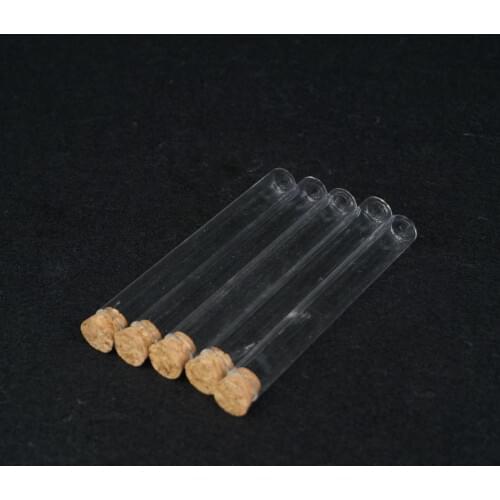 5Pcs 12x100mm Lab Glass Test Tube Flat Bottom With Wood Stopper Thermostability