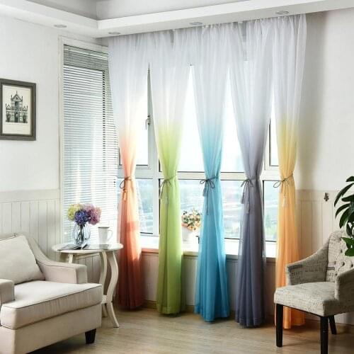 Tulle Curtains Living Room Window Sheer Curtain Gradient Curtain Voile Drape Home French Window Tulle Curtain Valance 100x200cm
