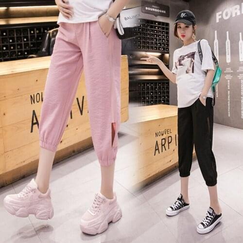 Spring Summer Fashion 7 point Maternity Jogger Pants Elastic Waist Belly Pants Clothes for Pregnant Women Thin Pregnancy Trouser