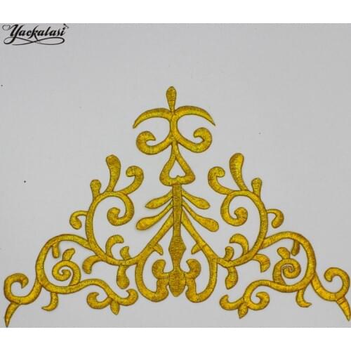 YACKALASI 5 Pieces/Lot Gold Appliqued Cosplay Costume Dress Costume Trims Embroidery iron on patches 28cm*17cm